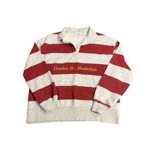 ZARA Men's Red Gray Striped Collared Pullover Sweater S Long Sleeve Embroidered
